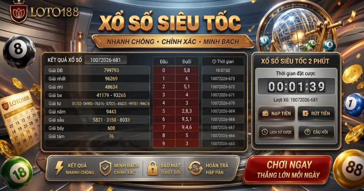 Xổ Số Siêu Tốc 1 Giây Loto188: Tốc Độ Cực Nhanh